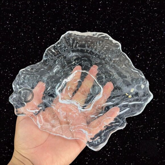 SHIRALEAH Beaux Arts Glass Clear Textured Bowl Dish Centerpiece W Sticker Turkey - Picture 2 of 14